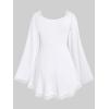 ROSE GAL Women Plus Size Lace Trim Hollow Out Cinched Flare Sleeves T-Shirt Bell Sleeves Renaissance Top(White_1)