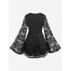 ROSE GAL Women Plus Size Lace-up Gothic Witch Halloween Costume Bell Sleeves T-Shirt(Black_1)