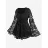 ROSE GAL Women Plus Size Lace-up Gothic Witch Halloween Costume Bell Sleeves T-Shirt(Black_1)
