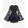 ROSE GAL Women Plus Size Lace-up Gothic Witch Halloween Costume Bell Sleeves T-Shirt(Black_2)