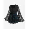 ROSE GAL Women Plus Size Lace-up Gothic Witch Halloween Costume Bell Sleeves T-Shirt(Blue_1)
