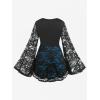 ROSE GAL Women Plus Size Lace-up Gothic Witch Halloween Costume Bell Sleeves T-Shirt(Blue_1)