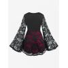 ROSE GAL Women Plus Size Lace-up Gothic Witch Halloween Costume Bell Sleeves T-Shirt(Red_1)