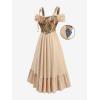 ROSE GAL Women Plus Size Medieval Renaissance Costume Maxi Corset Dress with Pockets(Khaki)