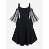 ROSE GAL Women Plus Size Punk Cold Shoulder Flare Sleeves Lace Gothic Dress(Black_1)