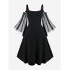 ROSE GAL Women Plus Size Punk Cold Shoulder Flare Sleeves Lace Gothic Dress(Black-217)