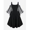 ROSE GAL Women Plus Size Punk Cold Shoulder Flare Sleeves Lace Gothic Dress(Black_304)