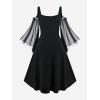 ROSE GAL Women Plus Size Punk Cold Shoulder Flare Sleeves Lace Gothic Dress(Blue_1)