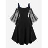 ROSE GAL Women Plus Size Punk Cold Shoulder Flare Sleeves Lace Gothic Dress(Blue_2)