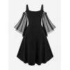 ROSE GAL Women Plus Size Punk Cold Shoulder Flare Sleeves Lace Gothic Dress(Coffee_1)