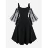 ROSE GAL Women Plus Size Punk Cold Shoulder Flare Sleeves Lace Gothic Dress(Green_1)