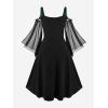 ROSE GAL Women Plus Size Punk Cold Shoulder Flare Sleeves Lace Gothic Dress(Green_2)