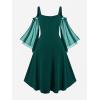 ROSE GAL Women Plus Size Punk Cold Shoulder Flare Sleeves Lace Gothic Dress(Green_4)