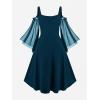 ROSE GAL Women Plus Size Punk Cold Shoulder Flare Sleeves Lace Gothic Dress(Green_5)