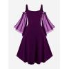 ROSE GAL Women Plus Size Punk Cold Shoulder Flare Sleeves Lace Gothic Dress(Purple_2)