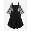 ROSE GAL Women Plus Size Punk Cold Shoulder Flare Sleeves Lace Gothic Dress(Purple-214)