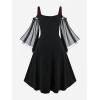 ROSE GAL Women Plus Size Punk Cold Shoulder Flare Sleeves Lace Gothic Dress(Red_2)