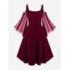 ROSE GAL Women Plus Size Punk Cold Shoulder Flare Sleeves Lace Gothic Dress(Red_3)