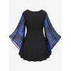 ROSE GAL Women Plus Size Romantic Gothic Lace-up Bell Sleeves Tee Flare Sleeves Renaissance Top Goth Costume Top(Blue_1)