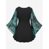 ROSE GAL Women Plus Size Romantic Gothic Lace-up Bell Sleeves Tee Flare Sleeves Renaissance Top Goth Costume Top(Green_1)