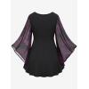 ROSE GAL Women Plus Size Romantic Gothic Lace-up Bell Sleeves Tee Flare Sleeves Renaissance Top Goth Costume Top(Purple_1)