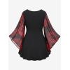 ROSE GAL Women Plus Size Romantic Gothic Lace-up Bell Sleeves Tee Flare Sleeves Renaissance Top Goth Costume Top(Red_1)
