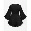 ROSE GAL Women Plus Size Romantic Gothic Lace-up Mesh Bell Sleeves Tee Renaissance Top Gothic Top(Black_1)
