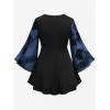 ROSE GAL Women Plus Size Romantic Gothic Lace-up Mesh Bell Sleeves Tee Renaissance Top Gothic Top(Blue_1)