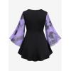 ROSE GAL Women Plus Size Romantic Gothic Lace-up Mesh Bell Sleeves Tee Renaissance Top Gothic Top(Purple_1)