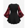 ROSE GAL Women Plus Size Romantic Gothic Lace-up Mesh Bell Sleeves Tee Renaissance Top Gothic Top(Red_1)