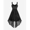 ROSE GAL Women Plus Size Sleeveless Glitter Floral Flocking Layered High Low A Line Midi Goth Dress(Black)