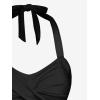 ROSE GAL Women Plus Size Two Piece Tankini Swimsuits Retro Cherry Dots Print Halter Cinched Ruched Modest Bathing Suits(Black)