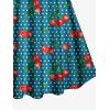 ROSE GAL Women Plus Size Two Piece Tankini Swimsuits Retro Cherry Dots Print Halter Cinched Ruched Modest Bathing Suits(Blue_2)
