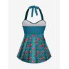 ROSE GAL Women Plus Size Two Piece Tankini Swimsuits Retro Cherry Dots Print Halter Cinched Ruched Modest Bathing Suits(Blue_2)