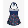 ROSE GAL Women Plus Size Two Piece Tankini Swimsuits Retro Cherry Dots Print Halter Cinched Ruched Modest Bathing Suits(Deep Blue)