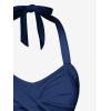 ROSE GAL Women Plus Size Two Piece Tankini Swimsuits Retro Cherry Dots Print Halter Cinched Ruched Modest Bathing Suits(Deep Blue)