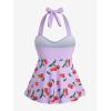 ROSE GAL Women Plus Size Two Piece Tankini Swimsuits Retro Cherry Dots Print Halter Cinched Ruched Modest Bathing Suits(Pink)