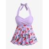 ROSE GAL Women Plus Size Two Piece Tankini Swimsuits Retro Cherry Dots Print Halter Cinched Ruched Modest Bathing Suits(Pink)