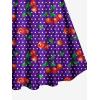 ROSE GAL Women Plus Size Two Piece Tankini Swimsuits Retro Cherry Dots Print Halter Cinched Ruched Modest Bathing Suits(Purple)