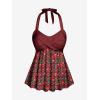 ROSE GAL Women Plus Size Two Piece Tankini Swimsuits Retro Cherry Dots Print Halter Cinched Ruched Modest Bathing Suits(Red)