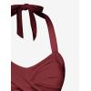 ROSE GAL Women Plus Size Two Piece Tankini Swimsuits Retro Cherry Dots Print Halter Cinched Ruched Modest Bathing Suits(Red)
