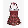 ROSE GAL Women Plus Size Two Piece Tankini Swimsuits Retro Cherry Dots Print Halter Cinched Ruched Modest Bathing Suits(Red)