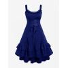 ROSE GAL Women Plus Size Victoria Gothic Lace Trim Lace-up Ruffled Cinched Ruched High Low Midi Dress(Blue_2)