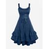 ROSE GAL Women Plus Size Victoria Gothic Lace Trim Lace-up Ruffled Cinched Ruched High Low Midi Dress(Blue_3)