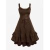 ROSE GAL Women Plus Size Victoria Gothic Lace Trim Lace-up Ruffled Cinched Ruched High Low Midi Dress(Coffee_2)