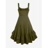 ROSE GAL Women Plus Size Victoria Gothic Lace Trim Lace-up Ruffled Cinched Ruched High Low Midi Dress(Green_1)