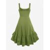 ROSE GAL Women Plus Size Victoria Gothic Lace Trim Lace-up Ruffled Cinched Ruched High Low Midi Dress(Green_2)