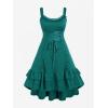 ROSE GAL Women Plus Size Victoria Gothic Lace Trim Lace-up Ruffled Cinched Ruched High Low Midi Dress(Green_3)