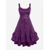 ROSE GAL Women Plus Size Victoria Gothic Lace Trim Lace-up Ruffled Cinched Ruched High Low Midi Dress(Purple_2)