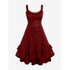ROSE GAL Women Plus Size Victoria Gothic Lace Trim Lace-up Ruffled Cinched Ruched High Low Midi Dress(Red_1)